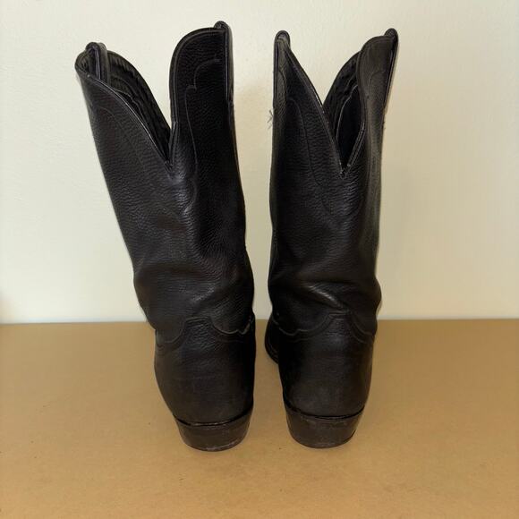 Vintage Tony Lama Men’s 12 Black Leather Cowboy Boots Western Classic USA Made - Picture 5 of 8